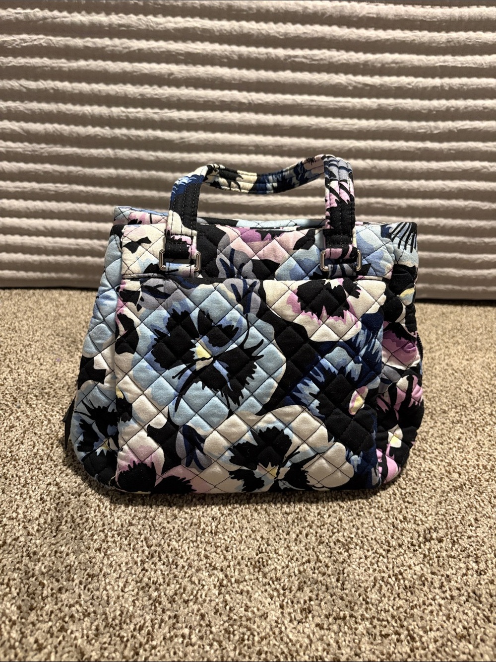 Vera Bradley Quilted Floral Tote Bag in Blue, Black & Pink